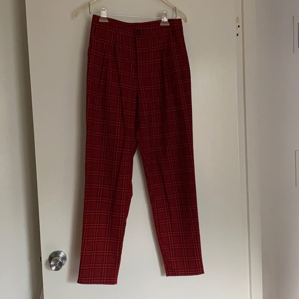 Pants, red and black plaid, size S